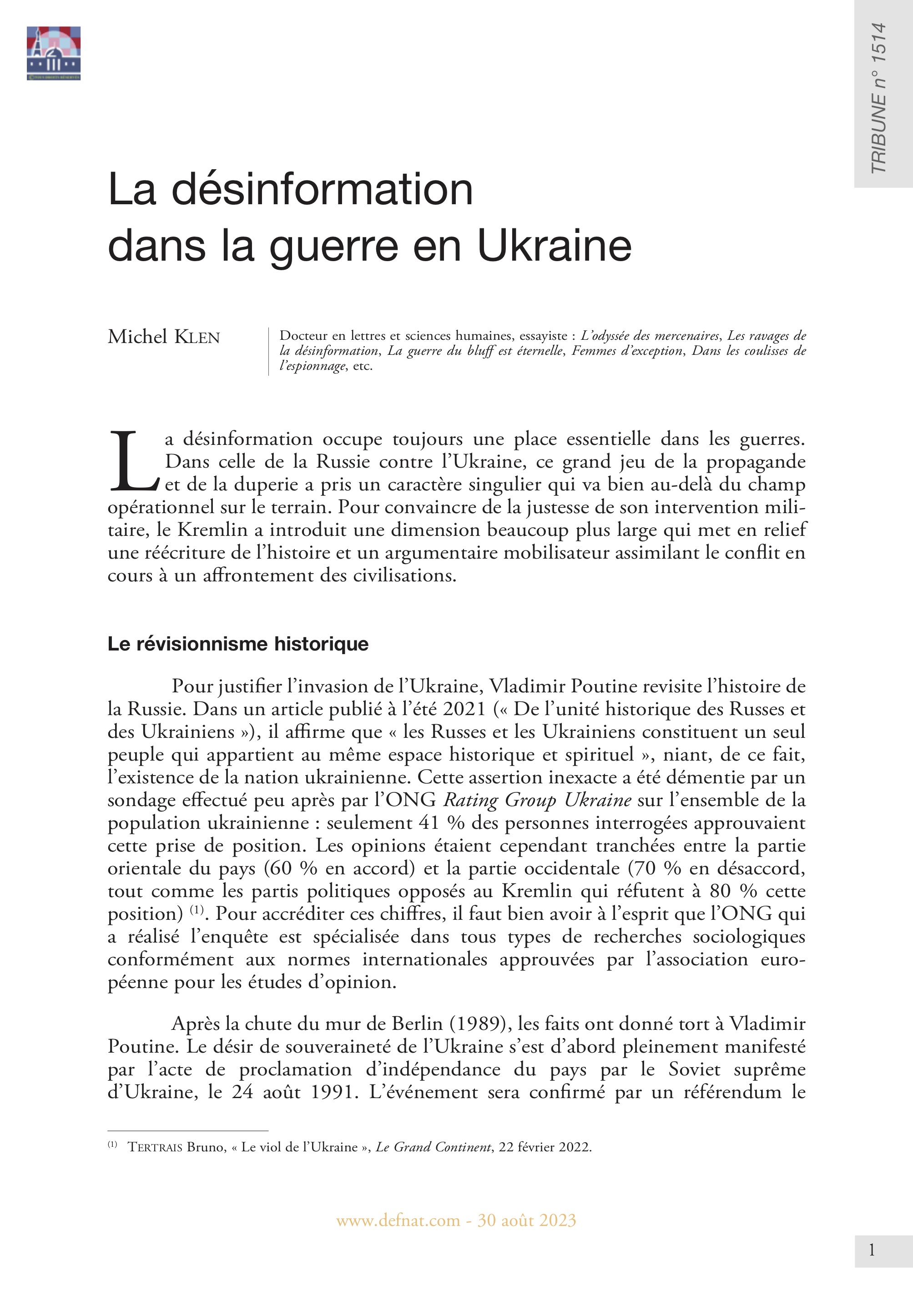 La désinformation dans la guerre en Ukraine (T 1514)
